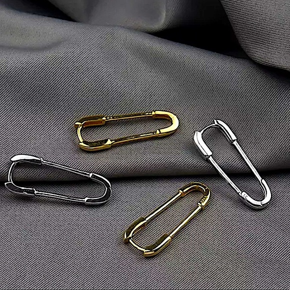 Safety Pin Sterling Silver Plated Minimalist Sterling Silver Earrings - Picture 2 of 8